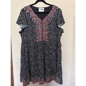 Savanna Jane Dress Women's Plus Size 2X Black And White Polka Dot Embroidered